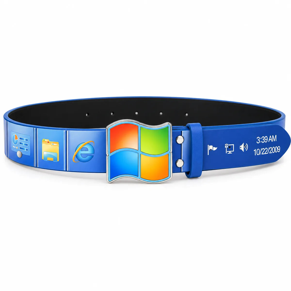 RetrobeltXP Belt extendido mostrando toda la correa azul